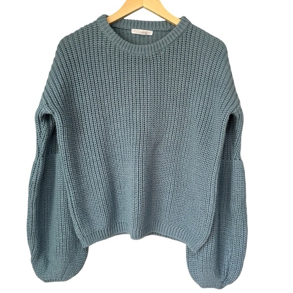Don't Ask Why, Made in Italy, Dusty Blue, Crewneck Balloon Sleeve Sweater, OS - Picture 1 of 8